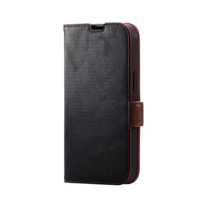 PM-A22APLFYBKiPhone 14/iPhone 13用レザーケース/手帳型/耐衝撃/磁石付き/ステッチ/ブラックエレコム㈱
