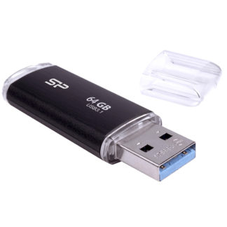 SP064GBUF3B02V1K<BR>USB3.1フラッシュメモリ Blaze B02 Series 64GB ブラック キャップ ストラップホール付き<BR>シリコンパワー
